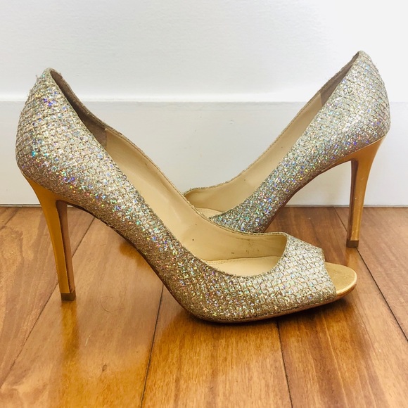 NWOT Enzo Angiolini sparkly open toe high heels - Picture 2 of 8